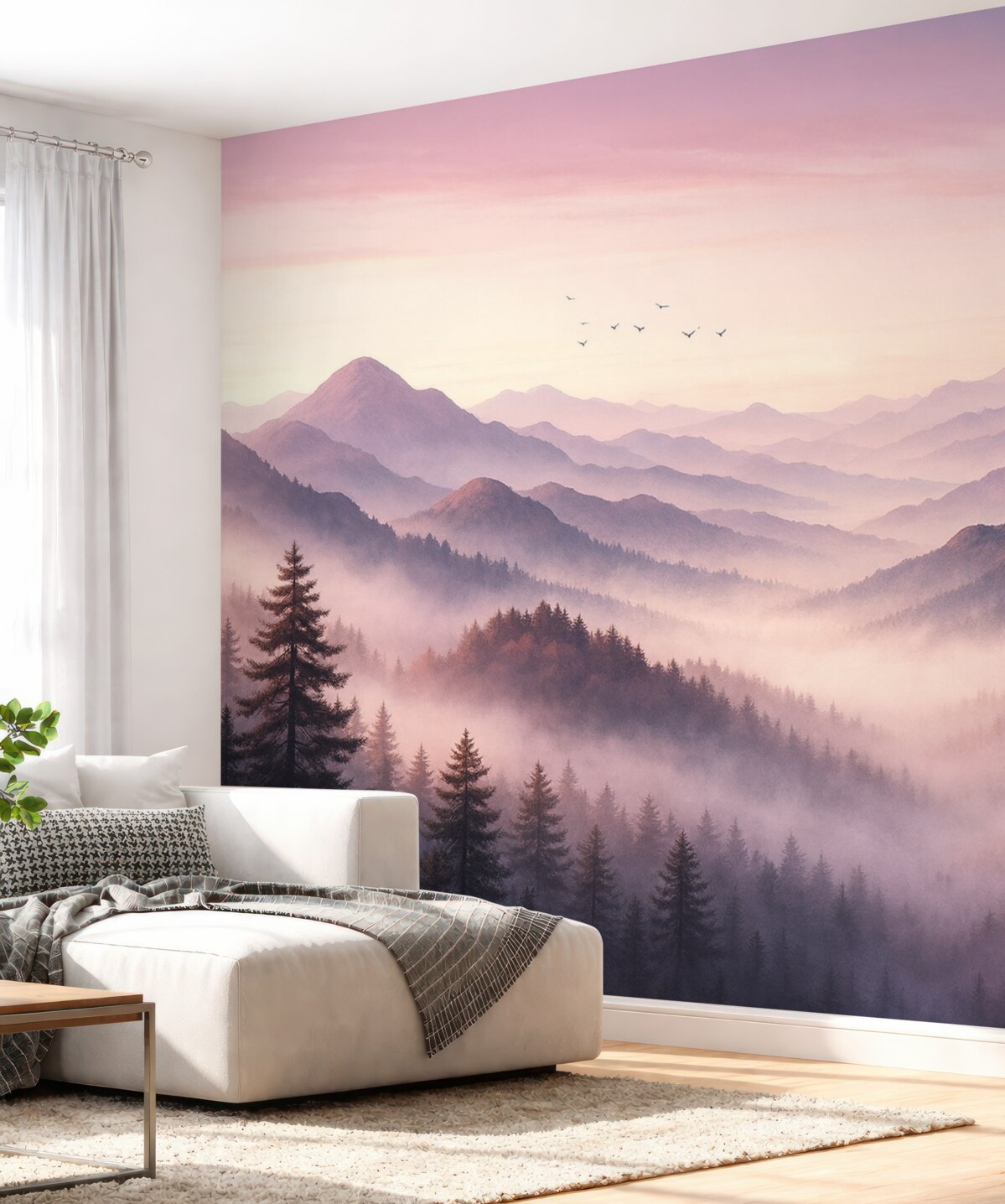 Fototapeta Góry w mgle o poranku przypominają akwarelę.