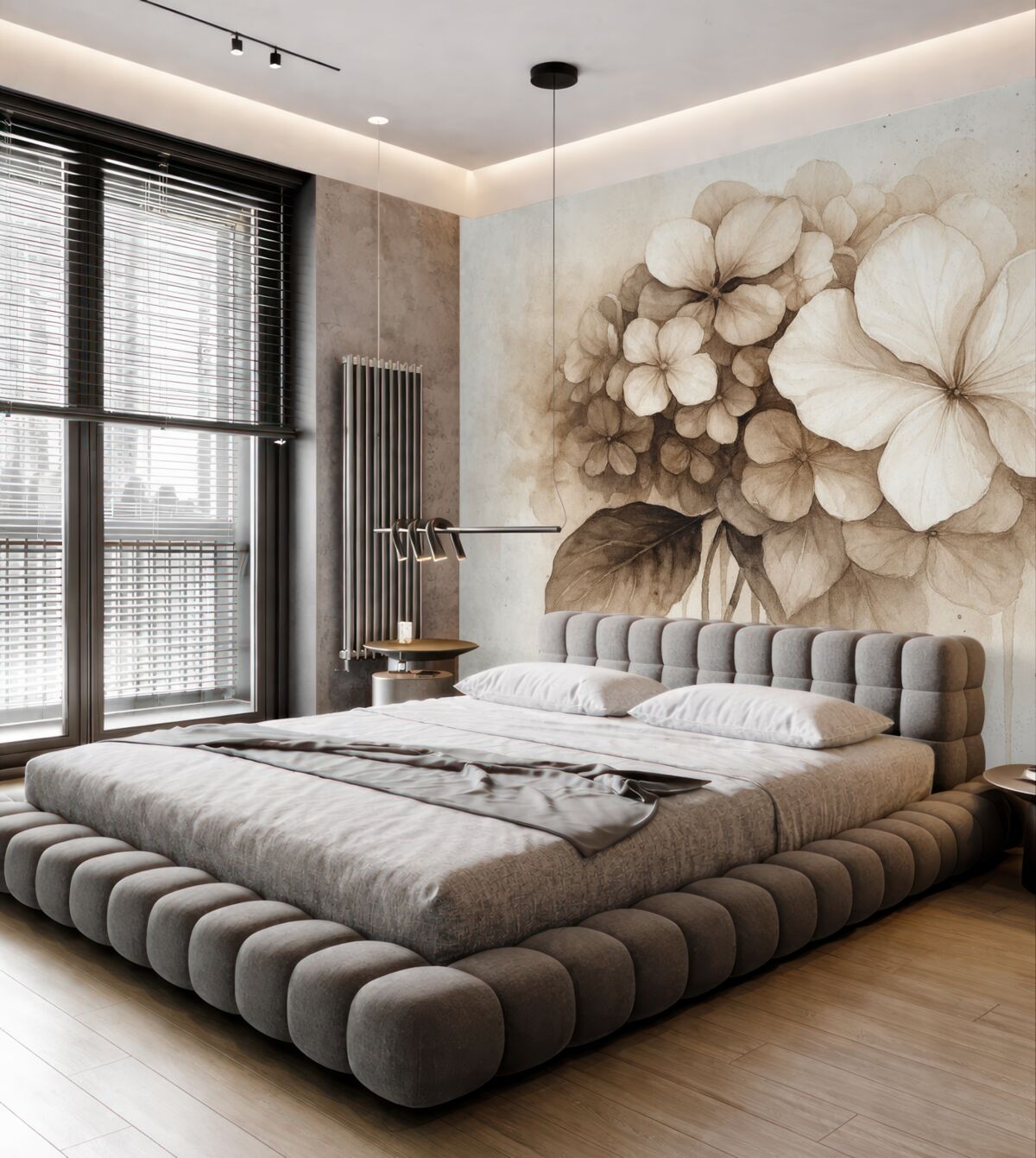 Fototapeta Obraz hortensji, technika akwareli, odcienie beżu.