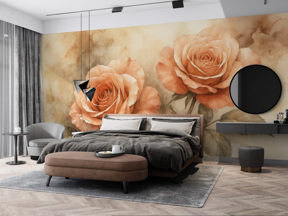 Fototapeta Cudowne czerwone róże w technice akwareli, florystyczne, jasne barwy.