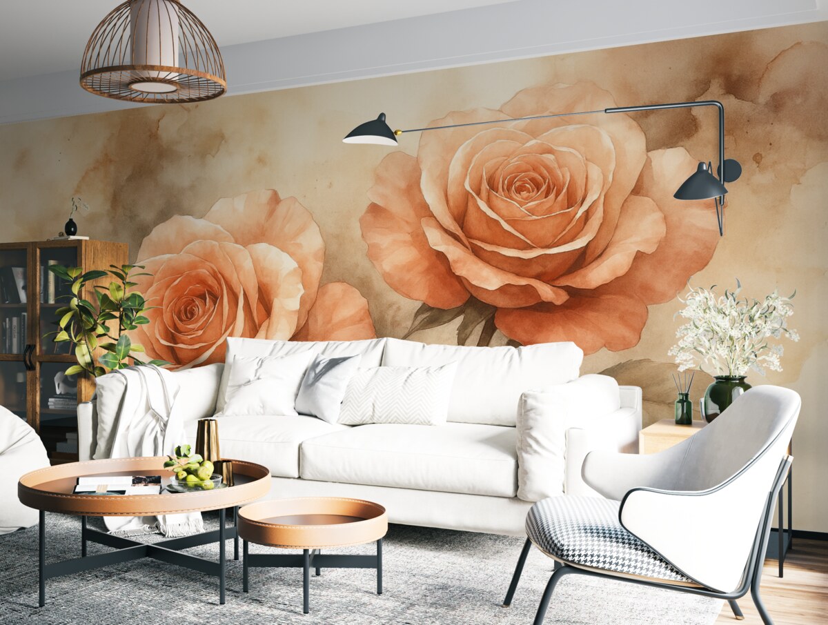 Fototapeta Cudowne czerwone róże w technice akwareli, florystyczne, jasne barwy.