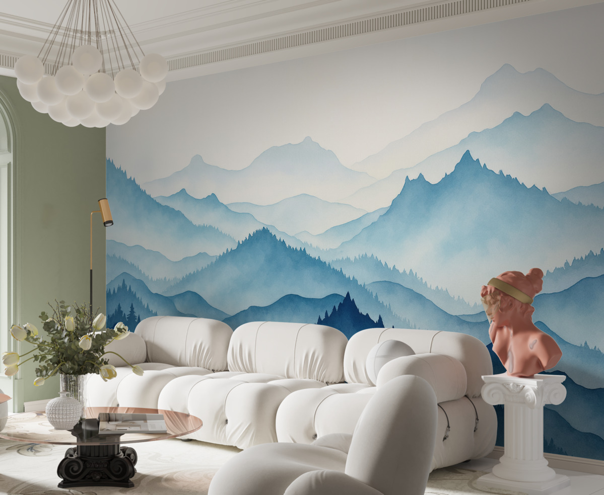 Fototapeta Góry przypominające błękitne tonacje akwareli.