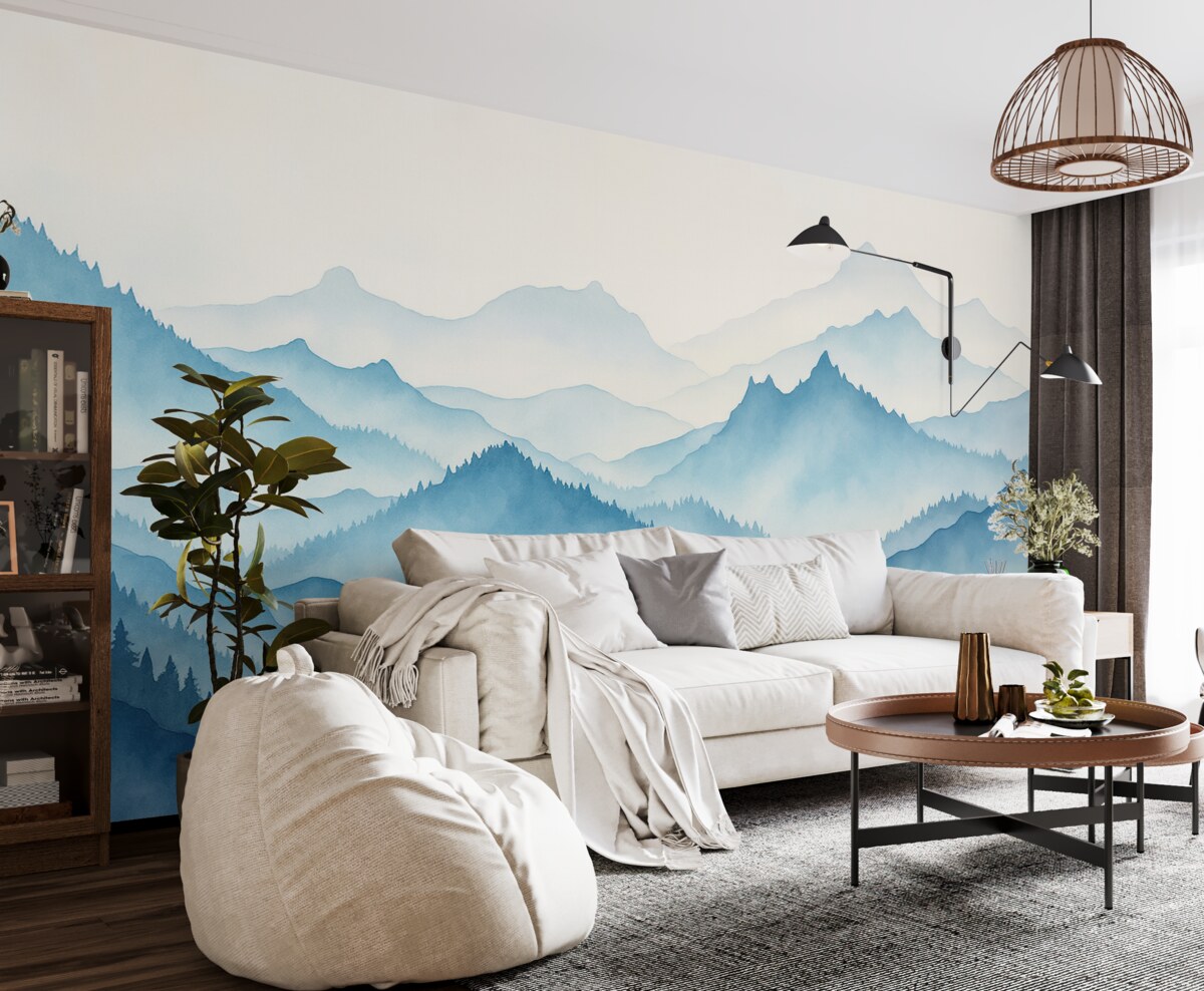 Fototapeta Góry przypominające błękitne tonacje akwareli.