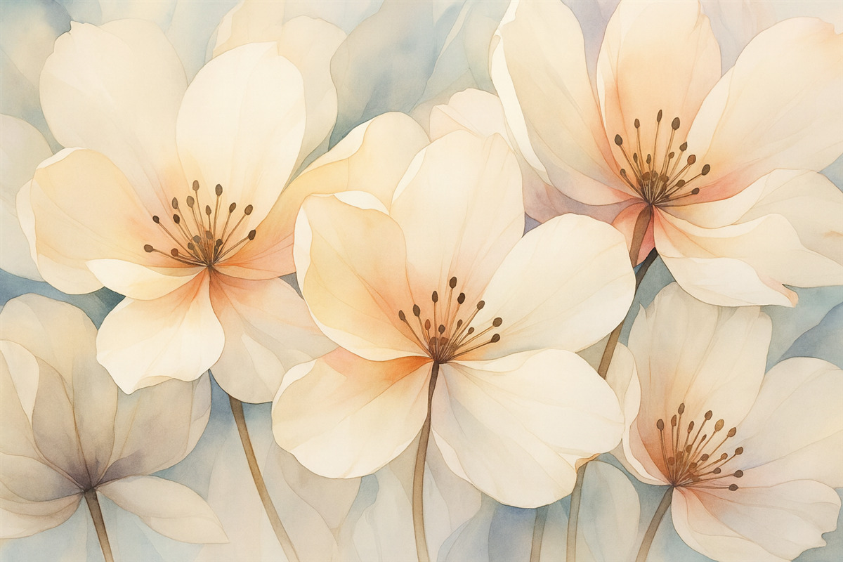 Fototapeta Kwiaty o dużych płatkach naśladujące akwarelę.