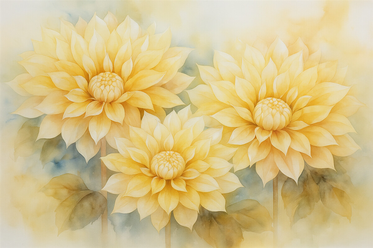 Fototapeta Żółte chryzantemy przypominające akwarelę.