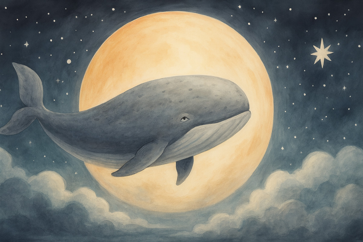 Fototapeta Wieloryb na tle pełni księżyca.