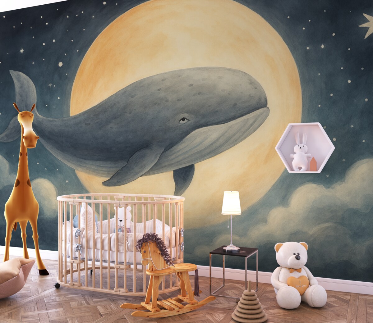 Fototapeta Wieloryb na tle pełni księżyca.