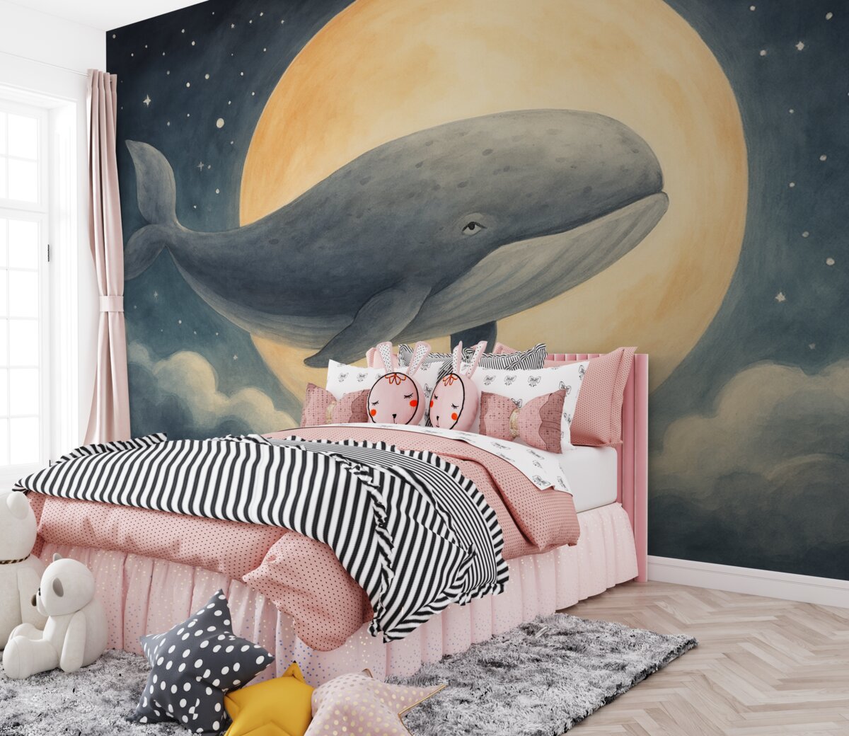 Fototapeta Wieloryb na tle pełni księżyca.