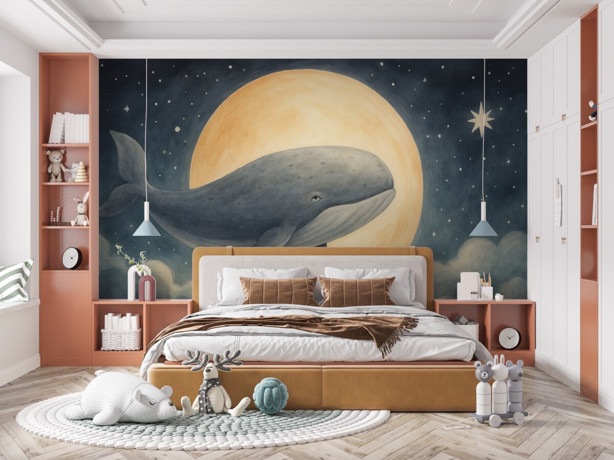 Fototapeta Wieloryb na tle pełni księżyca.