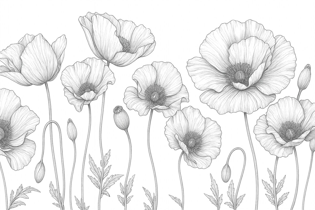 Fototapeta Czarne oraz białe maki.