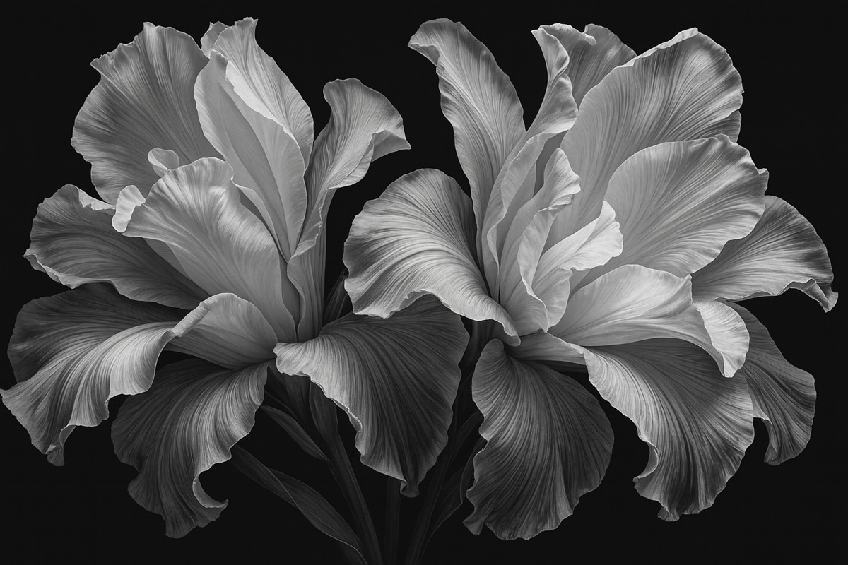 Fototapeta Wielkie płatki kwiatów w odcieniach czerni i bieli.