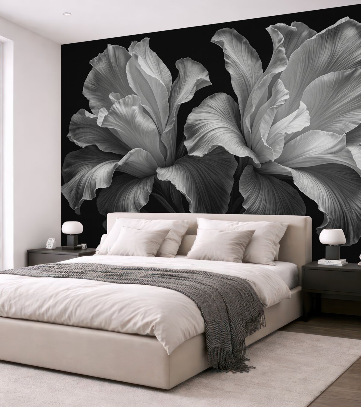 Fototapeta Wielkie płatki kwiatów w odcieniach czerni i bieli.