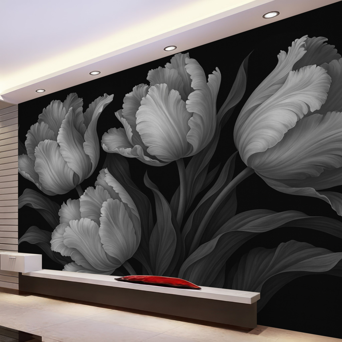 Fototapeta Czarno-białe tulipany w realistycznym stylu fotograficznym.