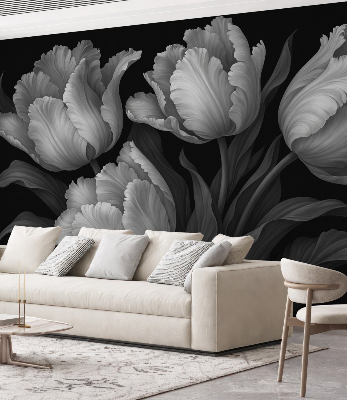 Fototapeta Czarno-białe tulipany w realistycznym stylu fotograficznym.