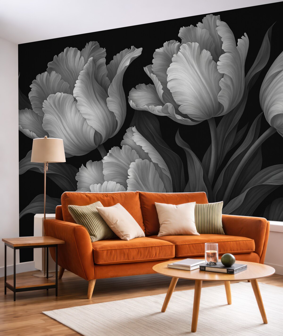 Fototapeta Czarno-białe tulipany w realistycznym stylu fotograficznym.