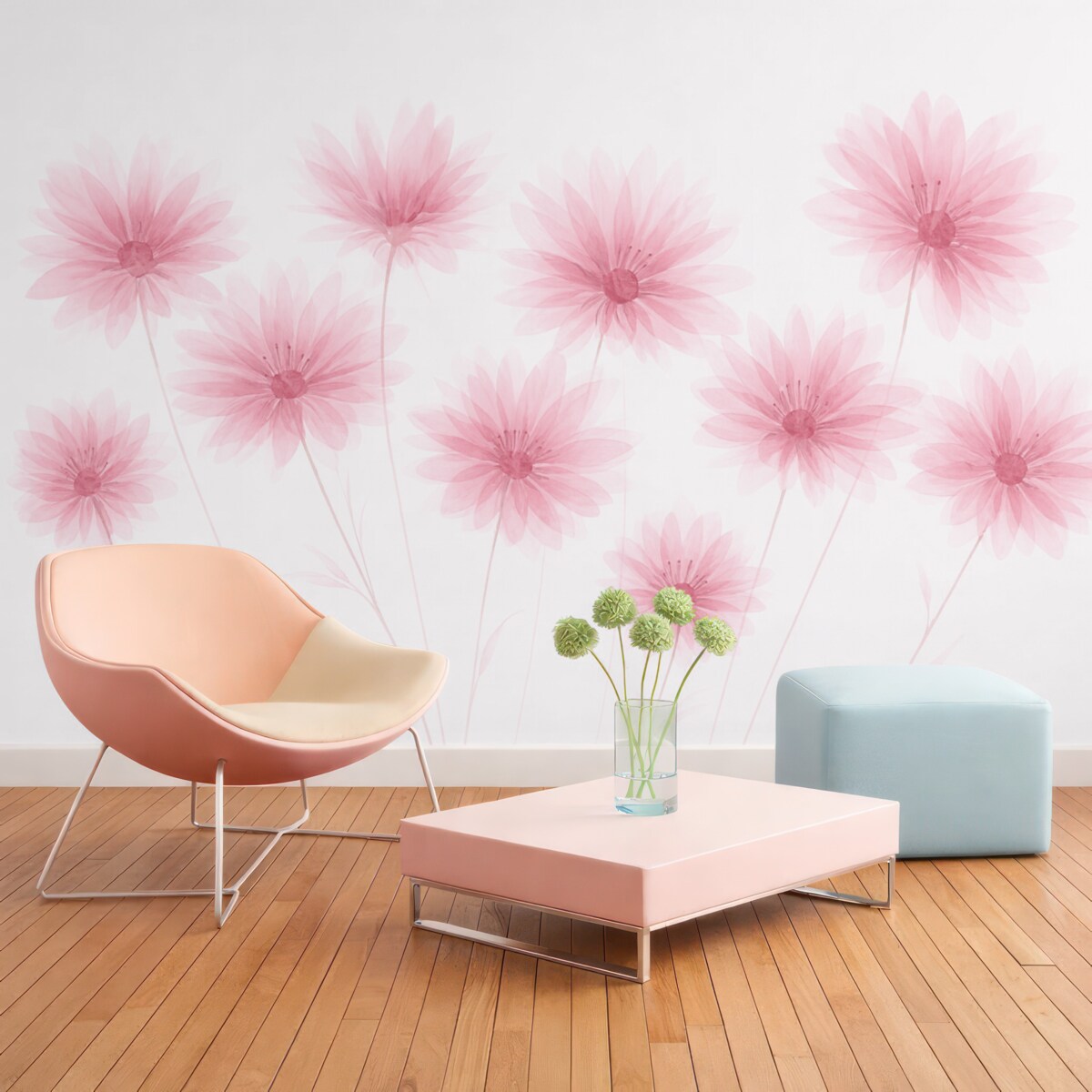 Fototapeta Różowe kwiaty na jasnej powierzchni.