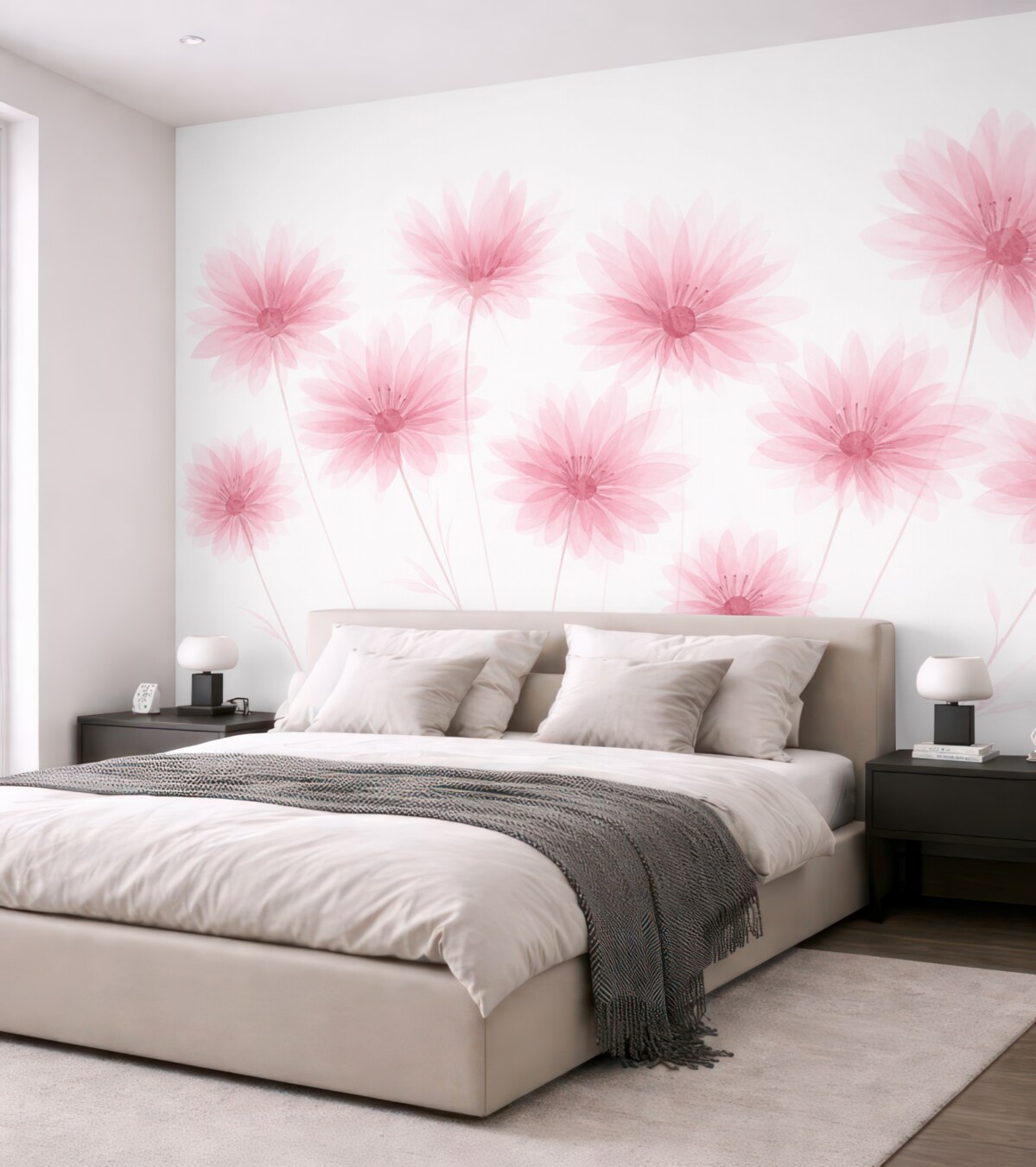 Fototapeta Różowe kwiaty na jasnej powierzchni.