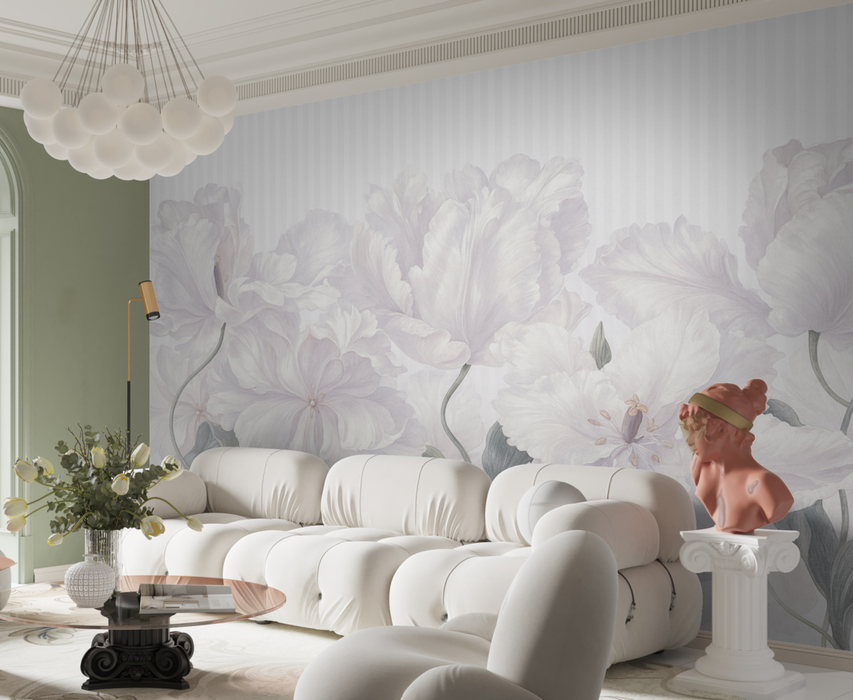 Fototapeta Subtelne różowe kwiaty na prążkowanym tle.