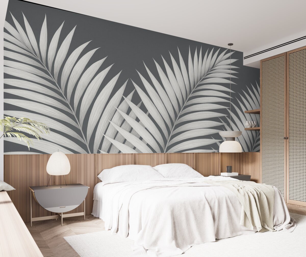 Fototapeta Liście palmowe z zadrzewieniem.