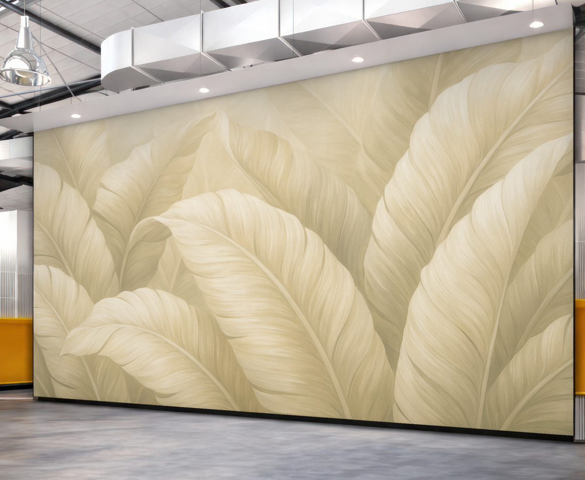 Fototapeta Ogromne kremowe liście drzewa bananowego.