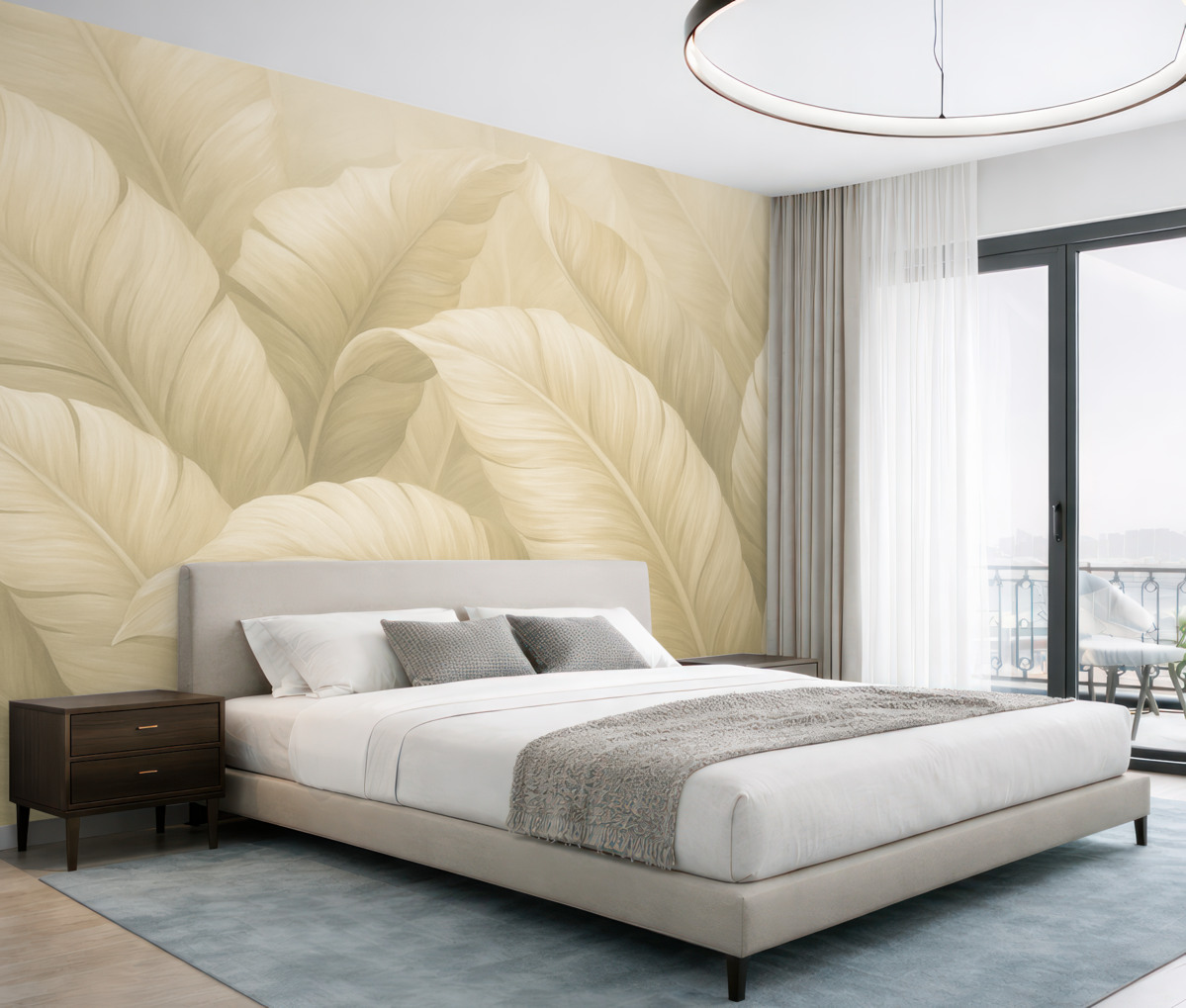 Fototapeta Ogromne kremowe liście drzewa bananowego.