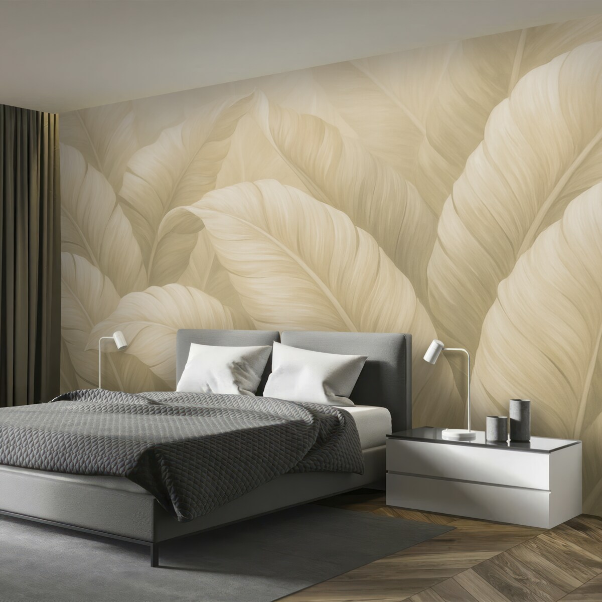 Fototapeta Ogromne kremowe liście drzewa bananowego.