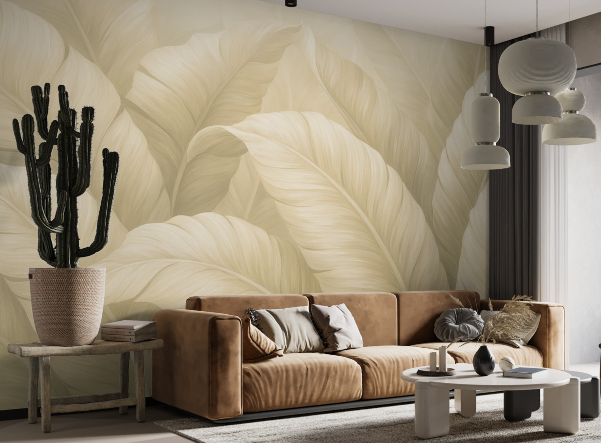 Fototapeta Ogromne kremowe liście drzewa bananowego.