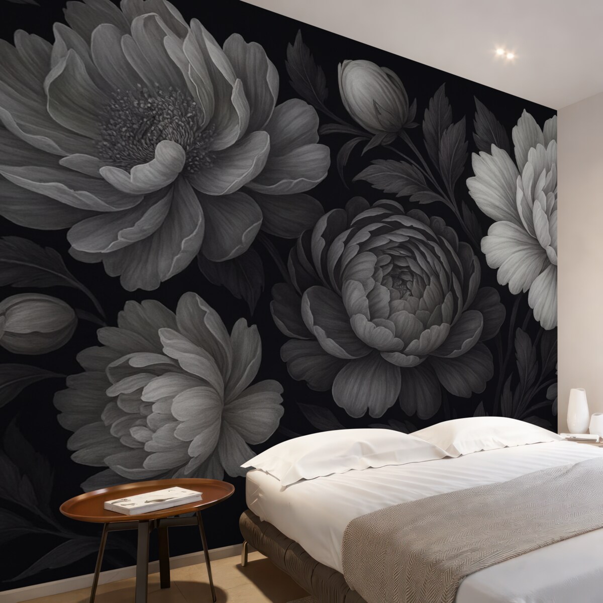 Fototapeta Czarne oraz szare kwiaty na mrocznym tle.