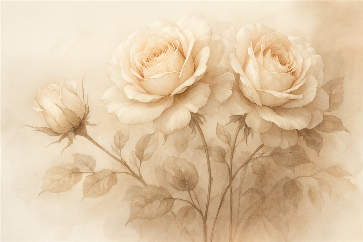 Fototapeta Róże na zacienionym tle przypominającym malarstwo.