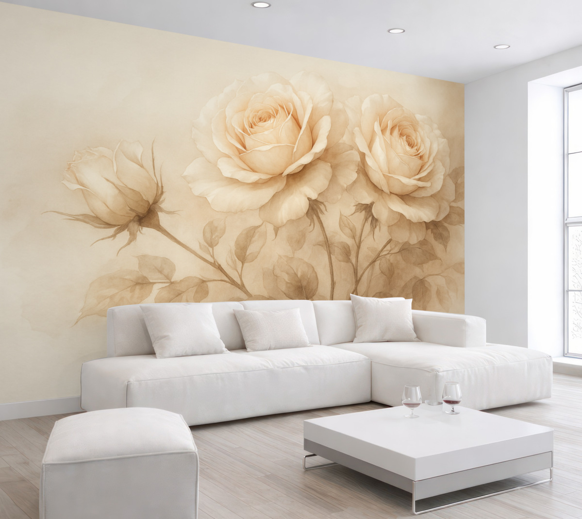 Fototapeta Róże na zacienionym tle przypominającym malarstwo.