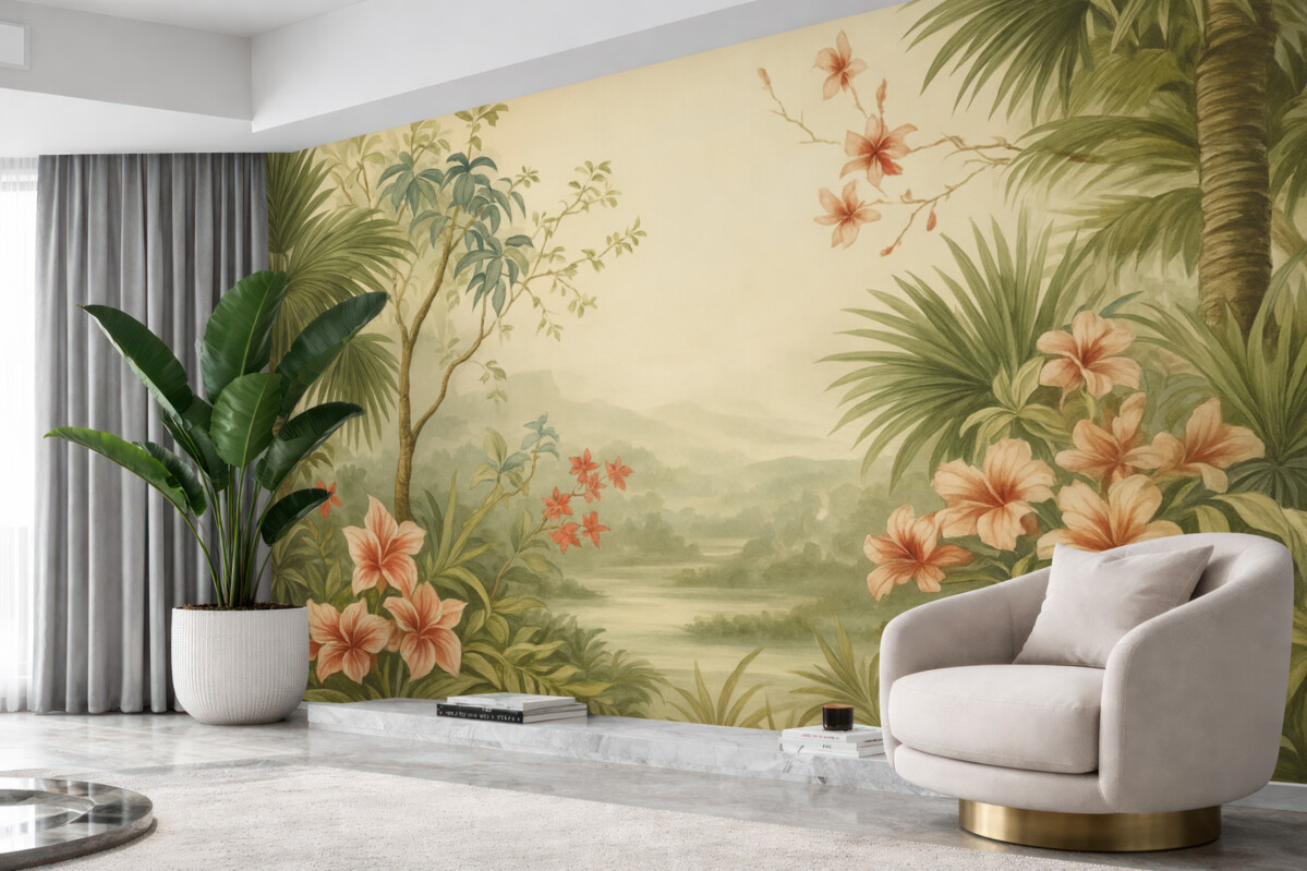 Fototapeta Akwarela naśladująca tropikalny las.