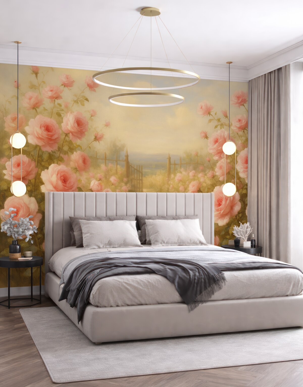 Fototapeta Ogród z różami naśladowujący pociągnięcia pędzla.