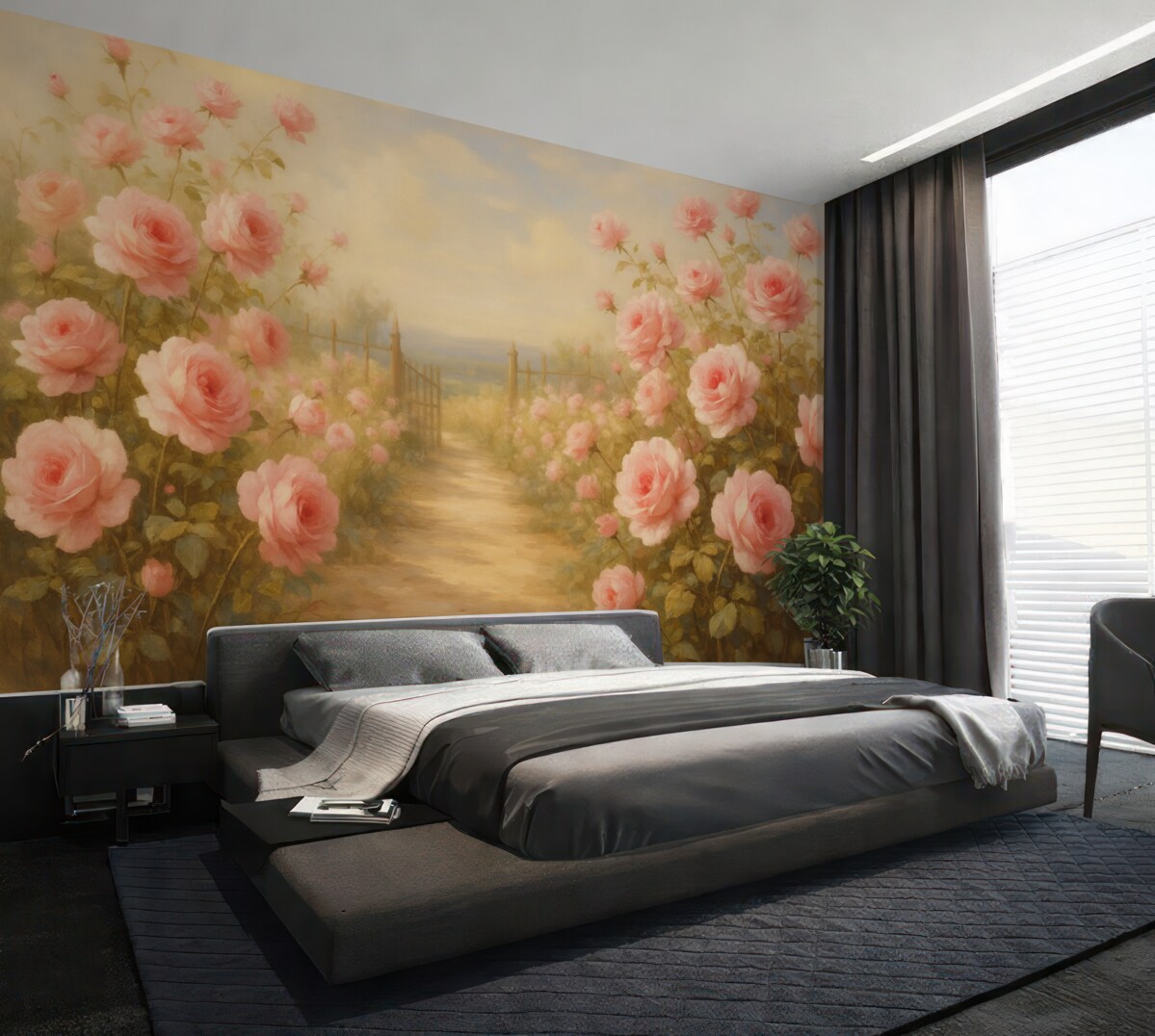 Fototapeta Ogród z różami naśladowujący pociągnięcia pędzla.