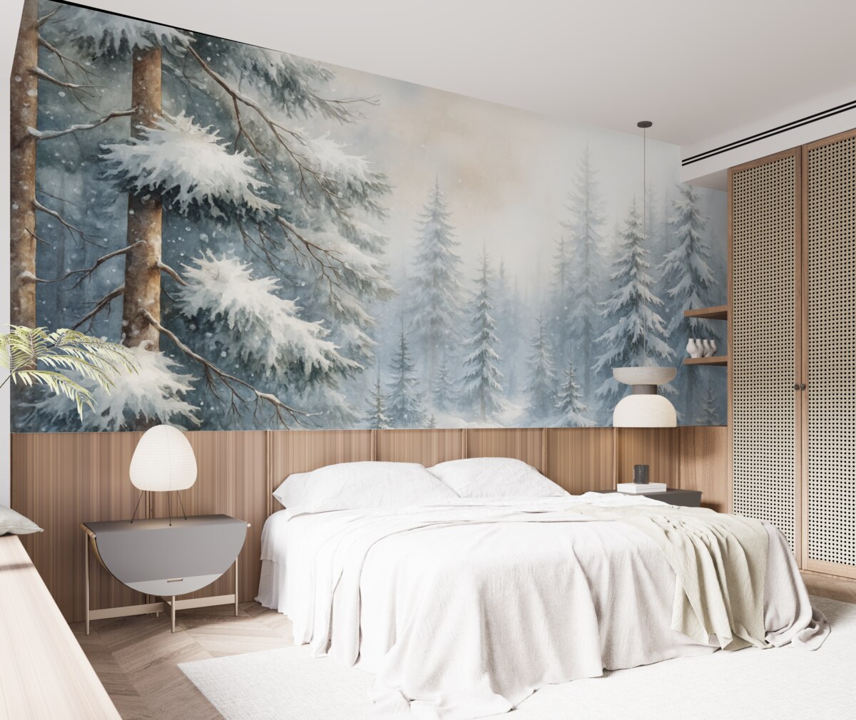 Fototapeta Śnieżny las w stylu akwareli.