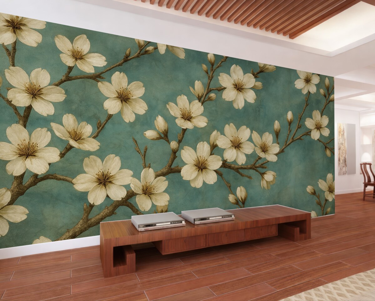 Fototapeta Kwitnące konary na szarym tle.