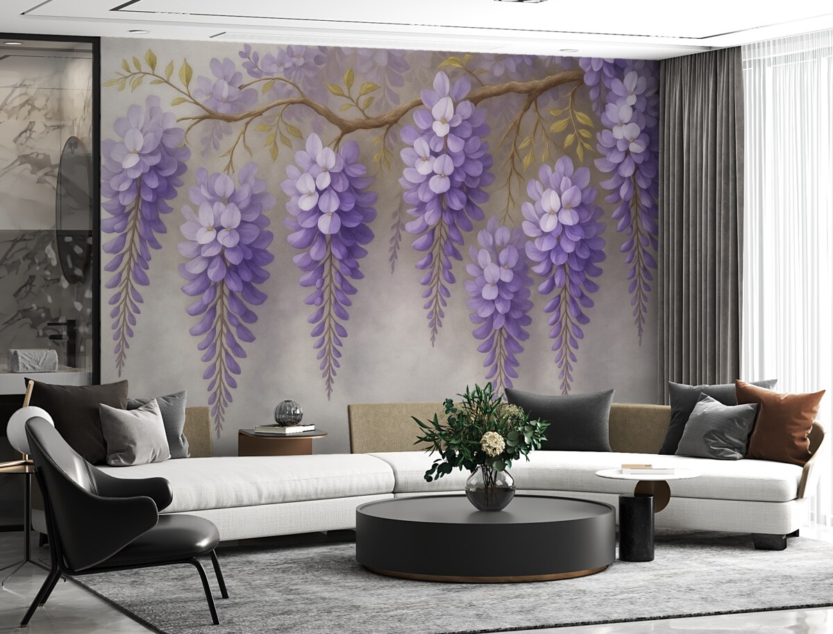 Fototapeta Lśniący bukiet kwiatów na ścianie w stylu malarstwa akwarelowego.