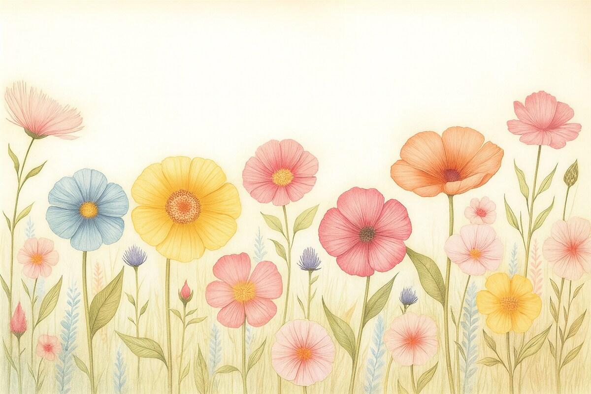 Fototapeta Subtelnie kwitnący ogród w technice akwarelowej.