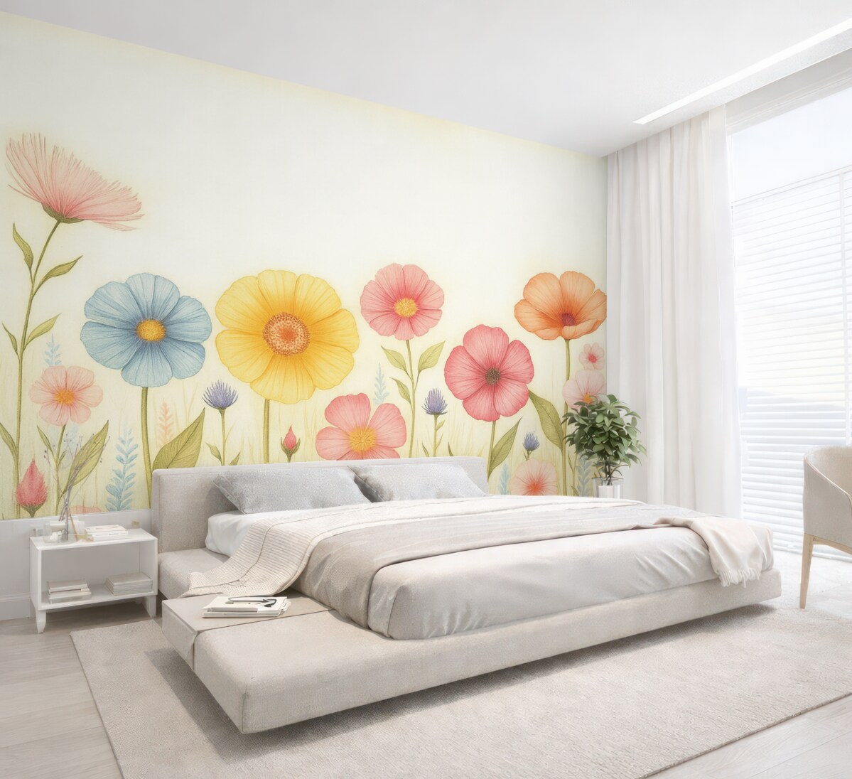 Fototapeta Subtelnie kwitnący ogród w technice akwarelowej.