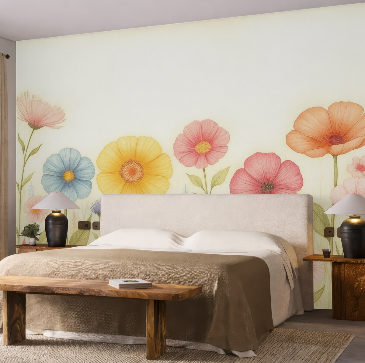 Fototapeta Subtelnie kwitnący ogród w technice akwarelowej.