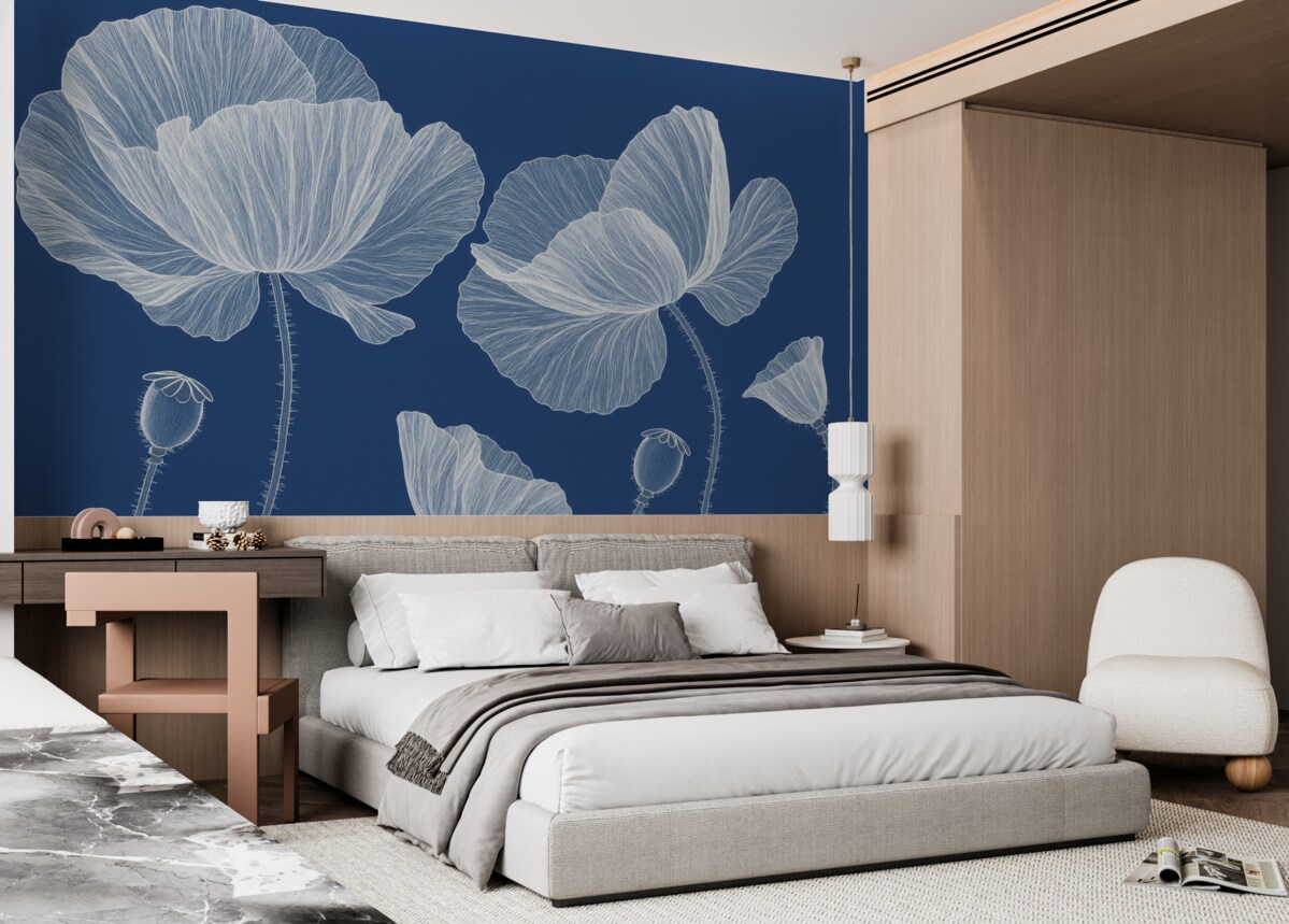 Fototapeta Malowane dzikie kwiaty maku w ogrodzie.