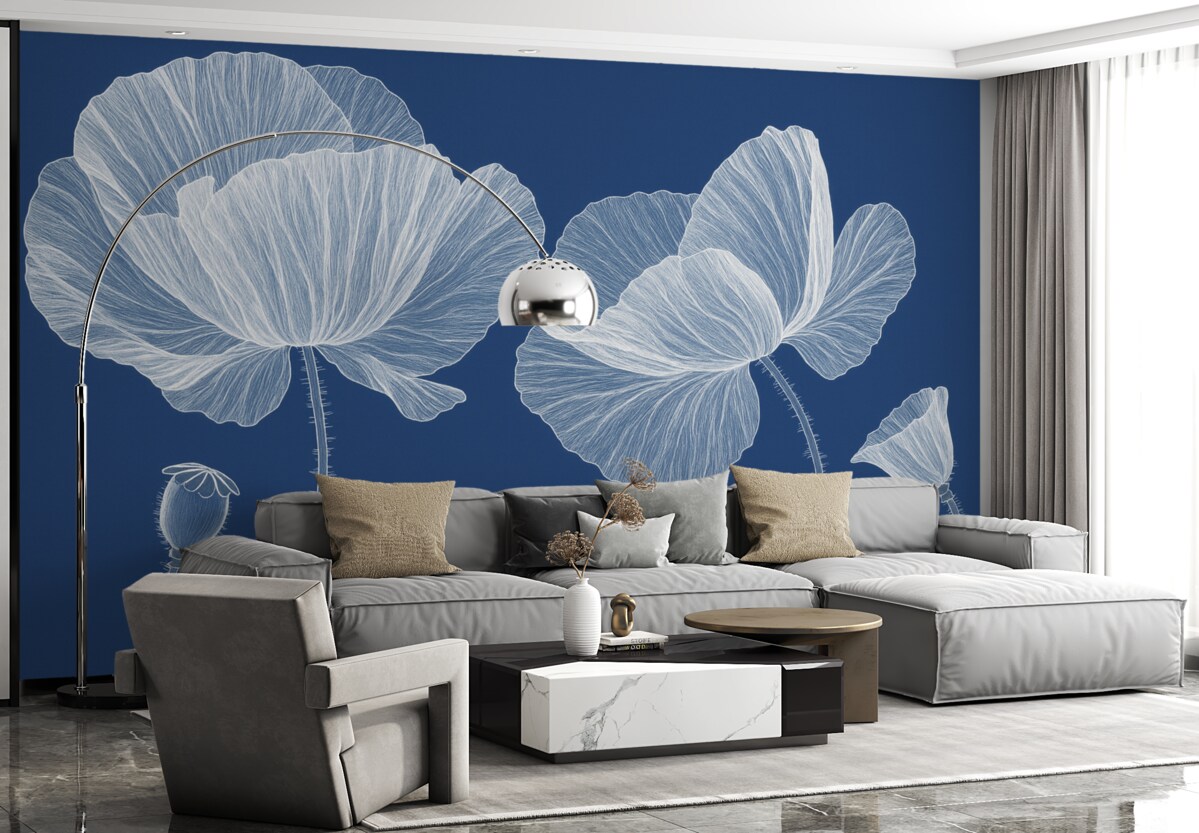 Fototapeta Malowane dzikie kwiaty maku w ogrodzie.