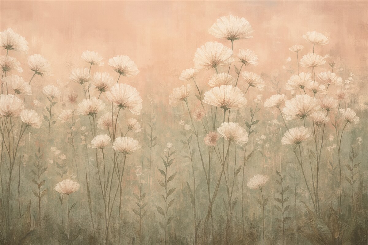Fototapeta Subtelne łąkowe kwiaty z efektem malarskiego pociągnięcia w odcieniach różu.