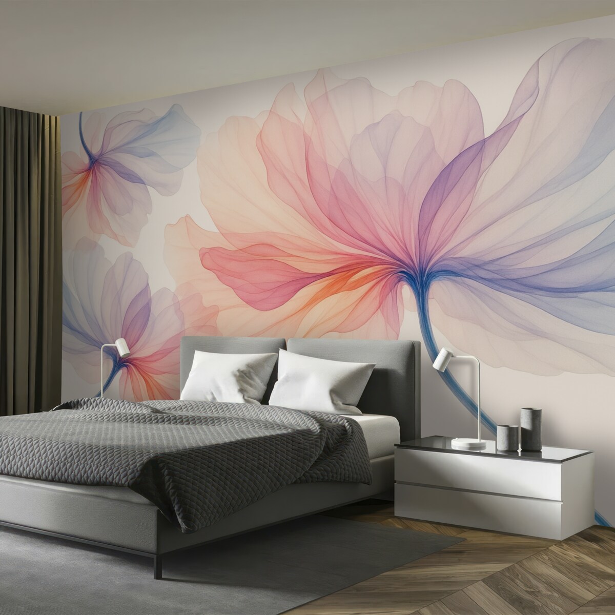 Fototapeta świeże przezroczyste barwne kwiaty na jasnobrązowym tle