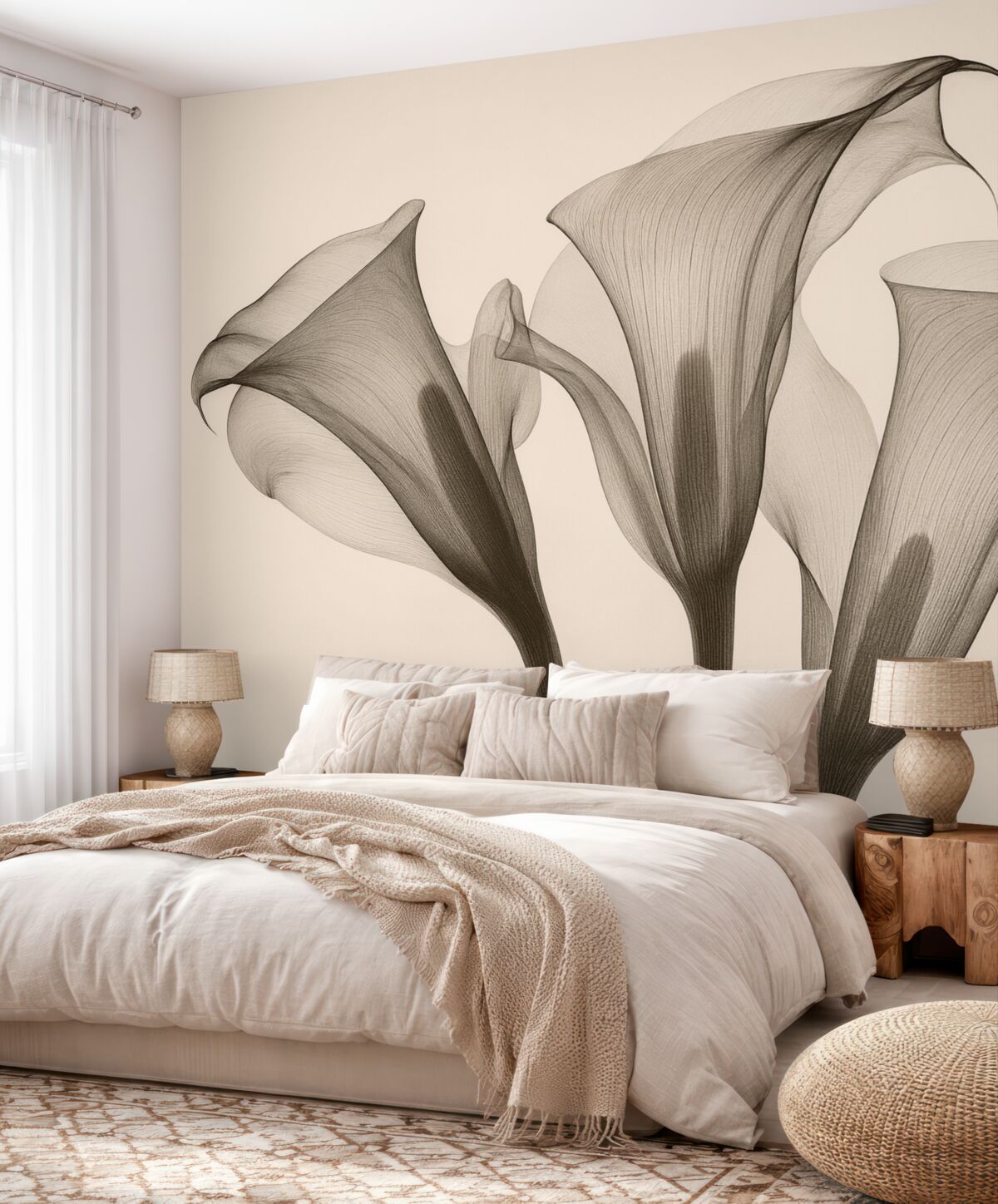 Fototapeta Eteryczne, przejrzyste kwiaty zantedeschia w tonacjach beżowych.