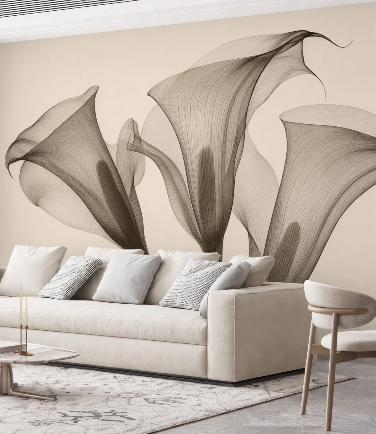 Fototapeta Eteryczne, przejrzyste kwiaty zantedeschia w tonacjach beżowych.