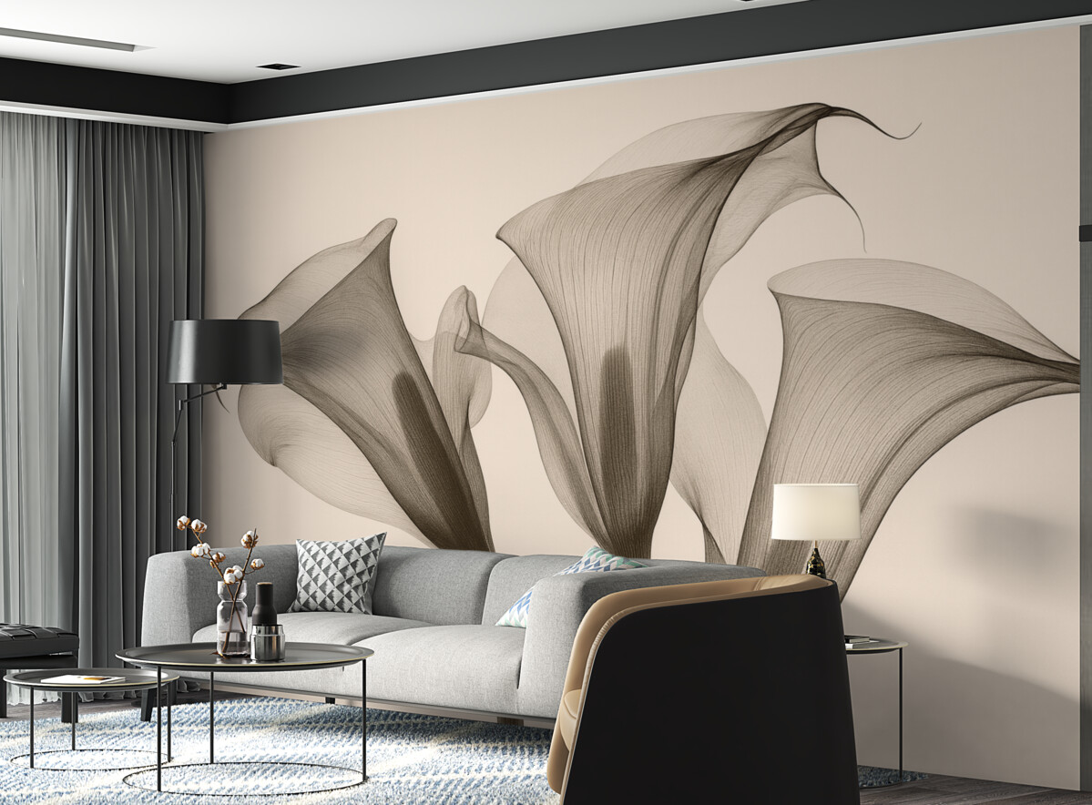 Fototapeta Eteryczne, przejrzyste kwiaty zantedeschia w tonacjach beżowych.