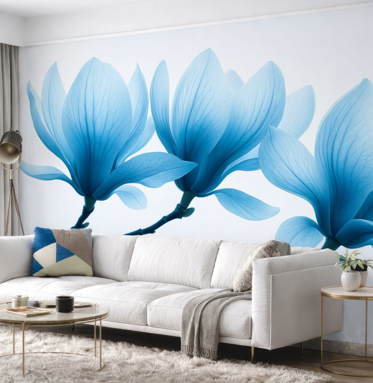 Fototapeta łagodne niebieskie kwiaty magnolii na konarach