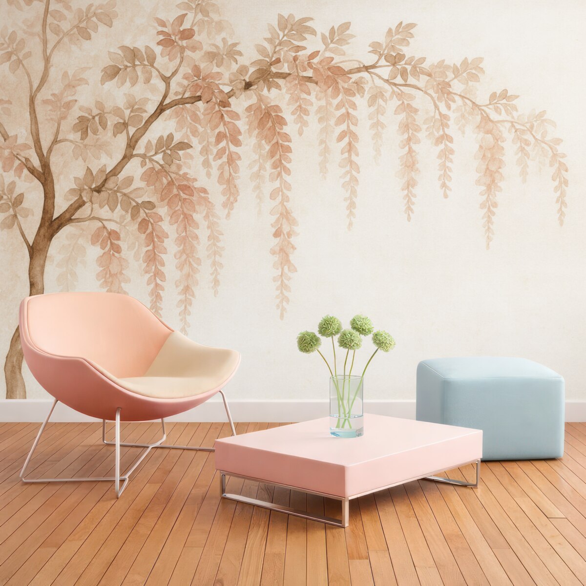 Fototapeta Kształt drzewa z gałęziami w technice akwarelowej.