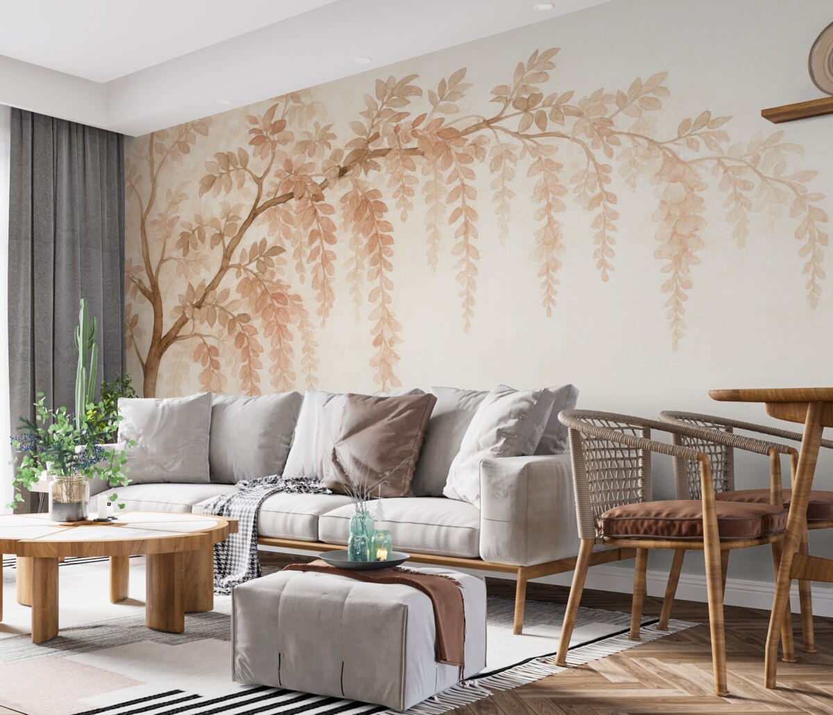 Fototapeta Kształt drzewa z gałęziami w technice akwarelowej.