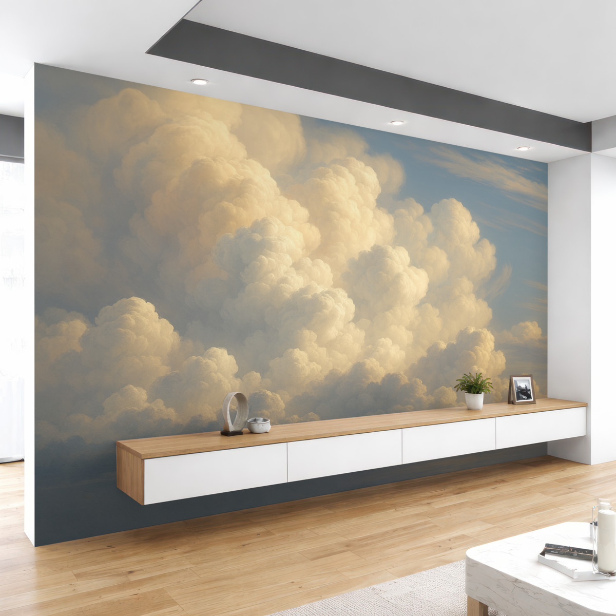 Fototapeta Białe obłoki na niebie przypominające dzieło sztuki.