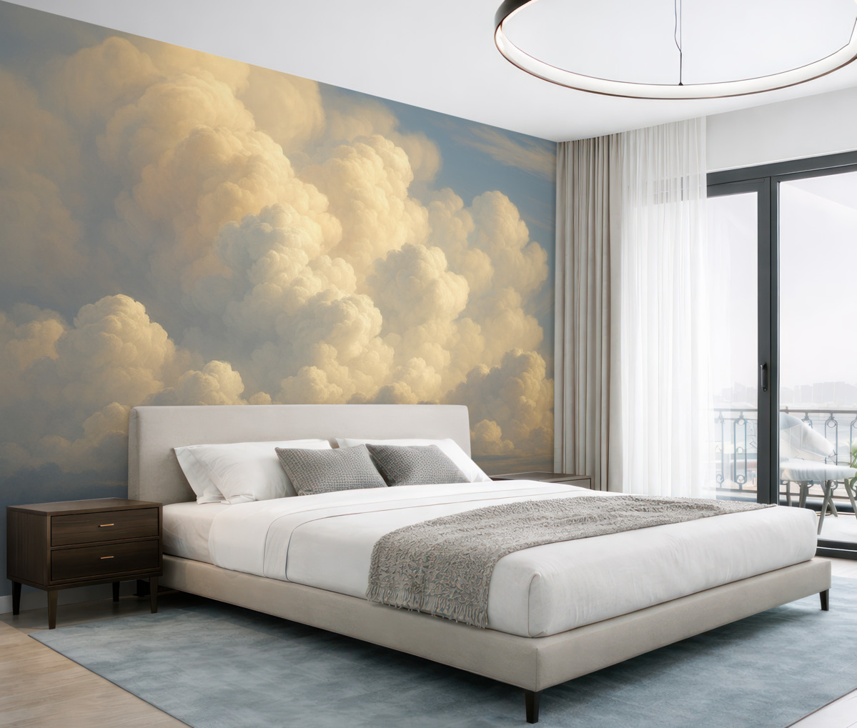 Fototapeta Białe obłoki na niebie przypominające dzieło sztuki.